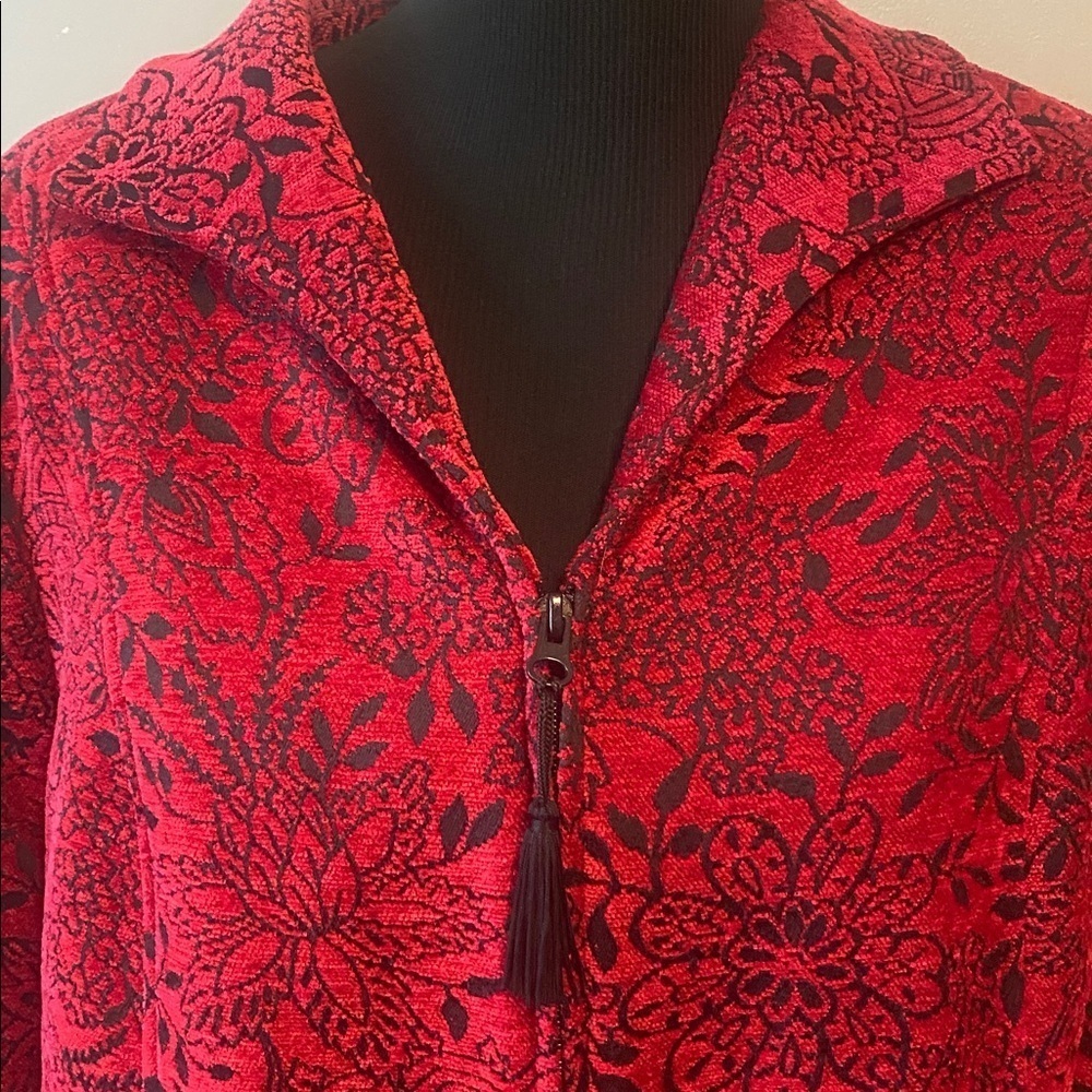 CJ Banks Women’s Deep Red & Black Tapestry Jacket Sz 1X - Picture 12 of 12